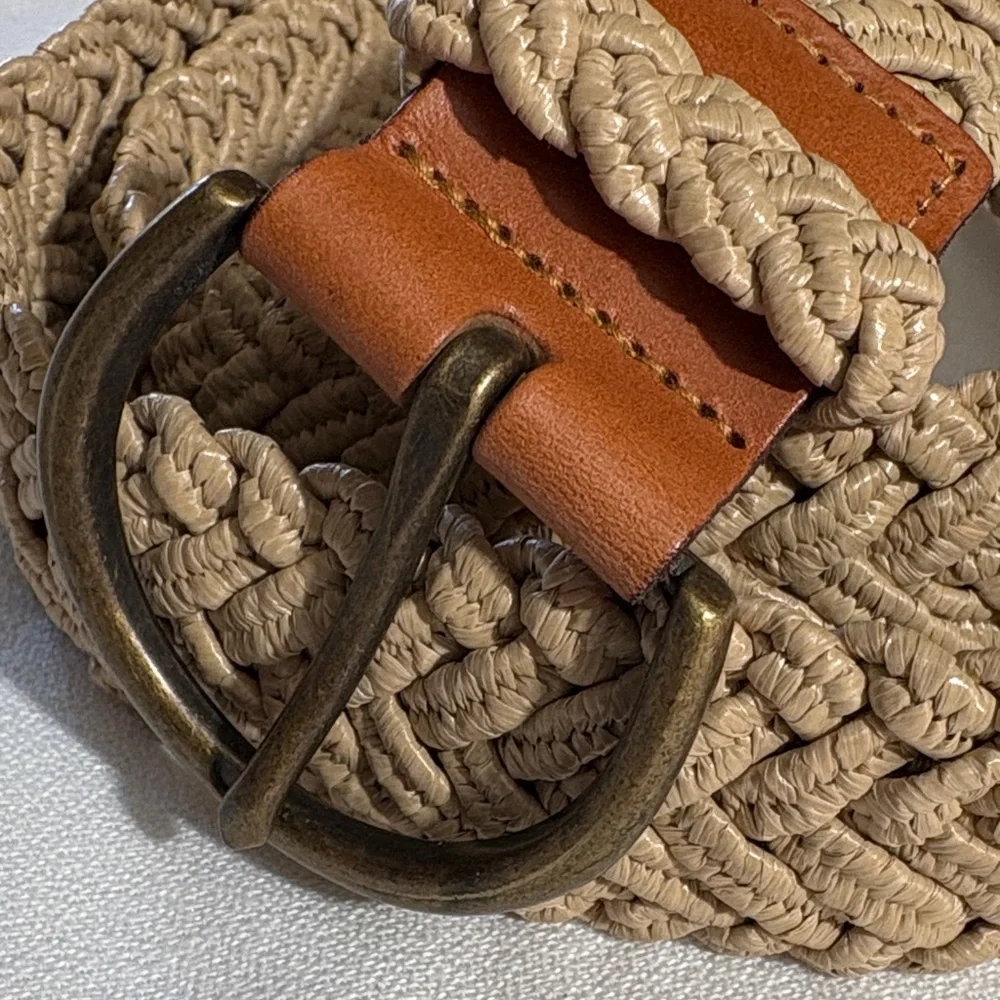 Braided Tan Belt with Brown Leather Accent